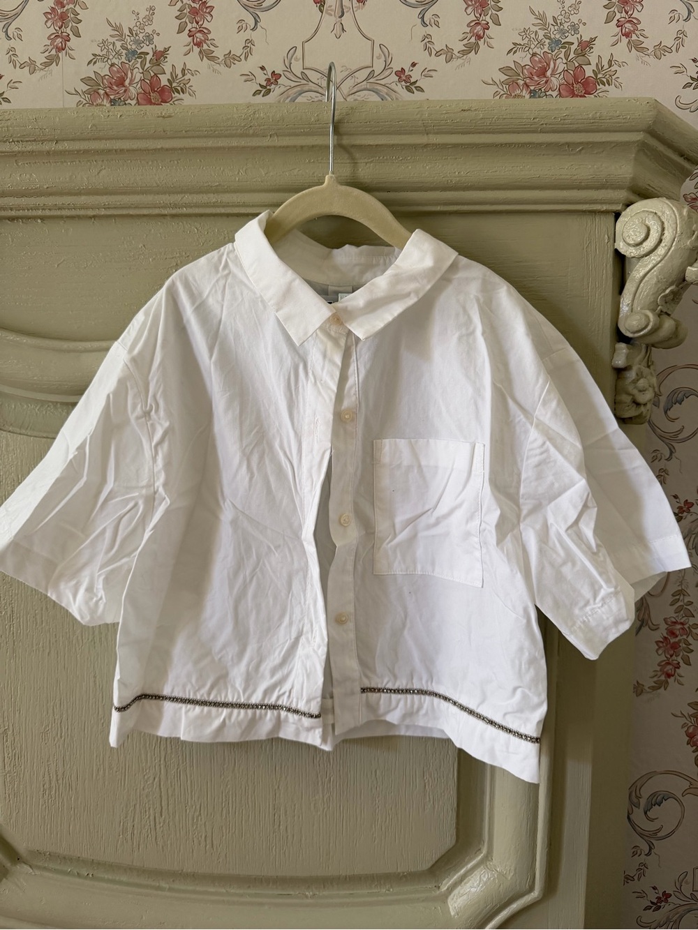 Zara White Short-Sleeve Button-Down Shirt with Trim - Picture 2 of 5